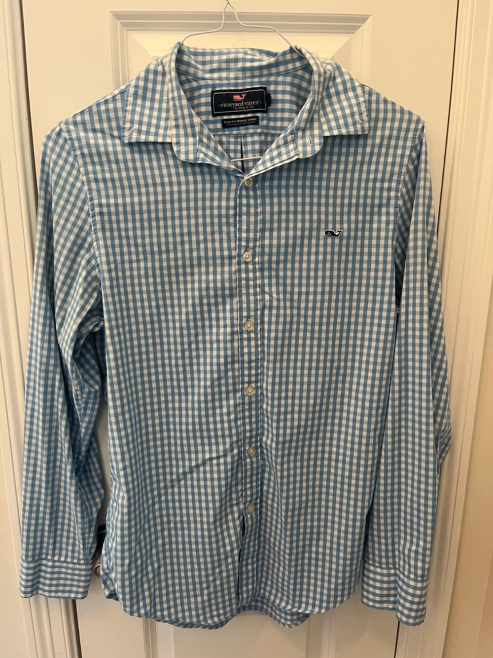 Vineyard Vines Light Blue and White Gingham Button-Down Shirt
